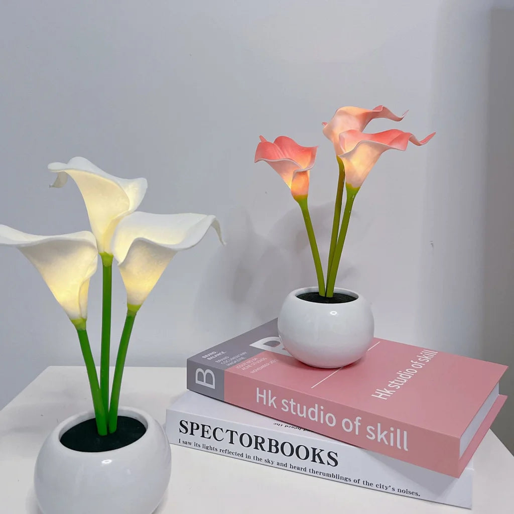 Pink Elegant Calla Lily LED Table Lamp - Lifelike Potted