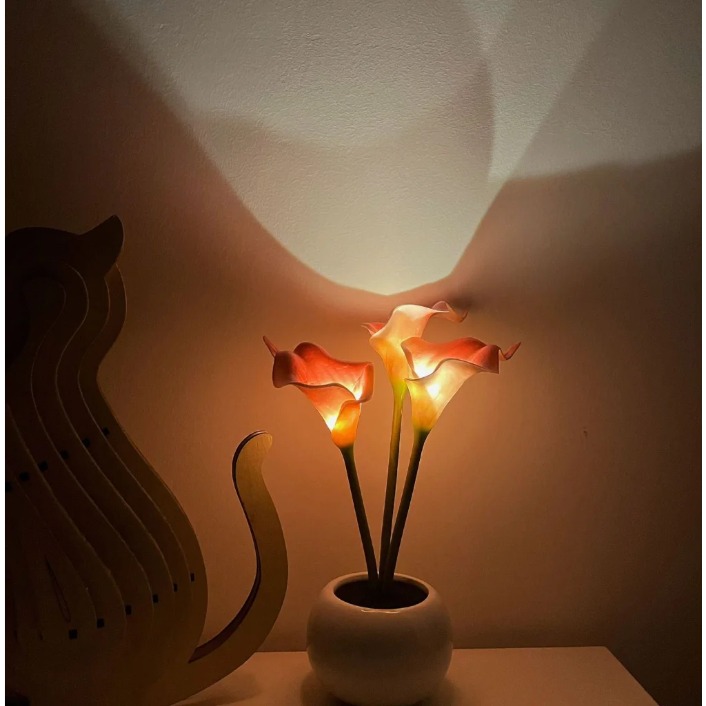 Pink Elegant Calla Lily LED Table Lamp - Lifelike Potted