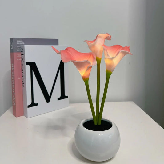 Pink Elegant Calla Lily LED Table Lamp - Lifelike Potted