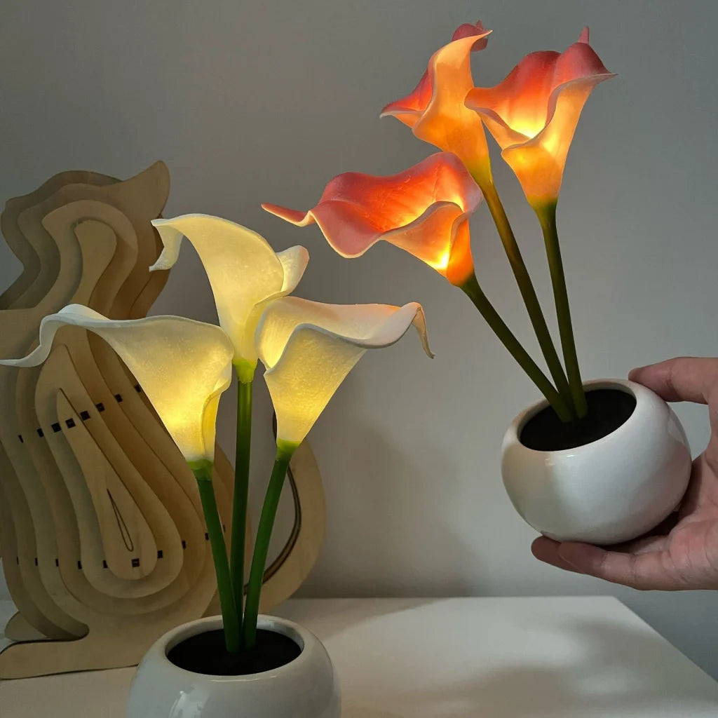 Pink Elegant Calla Lily LED Table Lamp - Lifelike Potted