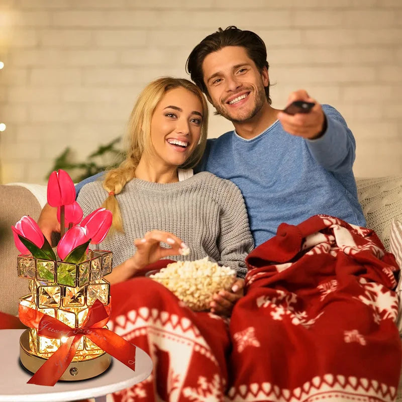 Pink Elegant Crystal Tulip LED Night Light - Rechargeable