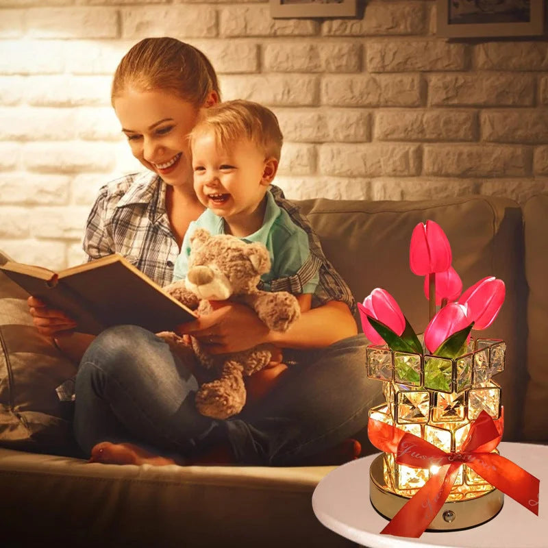 Pink Elegant Crystal Tulip LED Night Light - Rechargeable