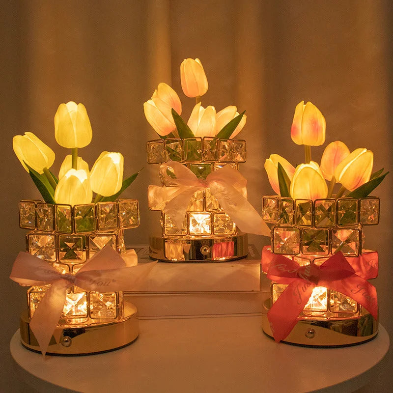 Pink Elegant Crystal Tulip LED Night Light - Rechargeable