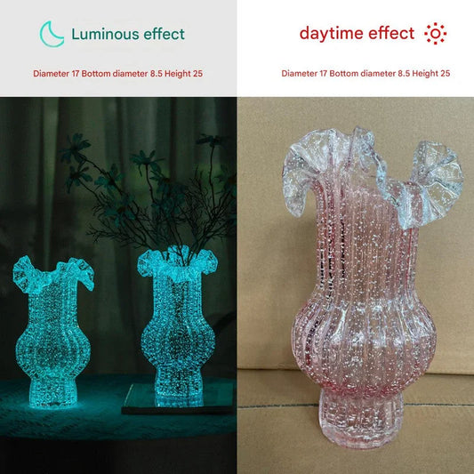 Pink Elegant Glow-in-the-Dark Glass Vase - Vintage-Style