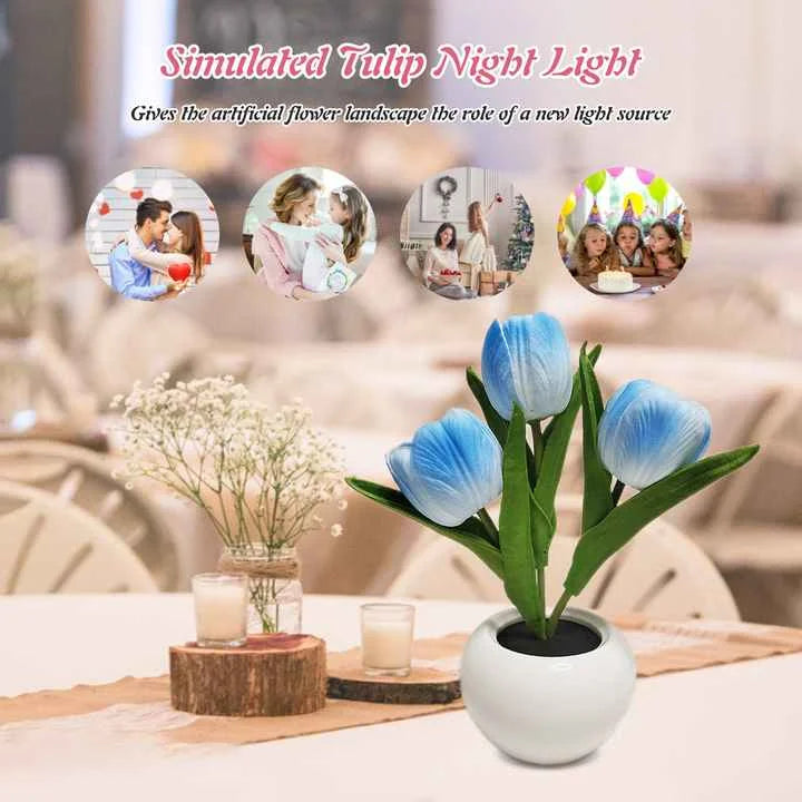 Pink Flowers USB Tulip Night Light - Bedroom Decor Table