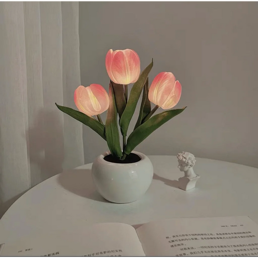 Pink Flowers USB Tulip Night Light - Bedroom Decor Table