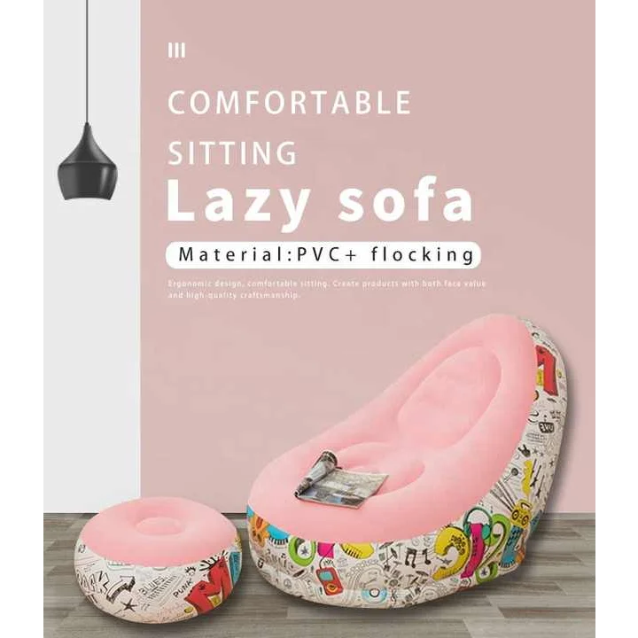 (Pink Graffiti)Portable Inflatable Sofa Chair with Ottoman