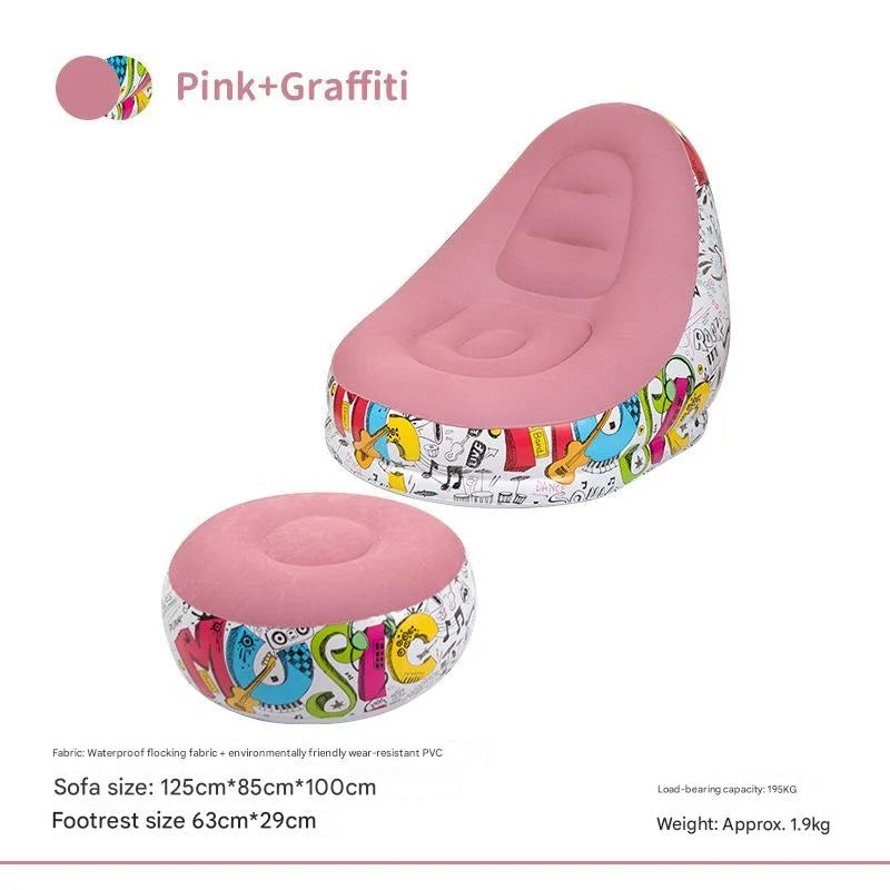 (Pink Graffiti)Portable Inflatable Sofa Chair with Ottoman