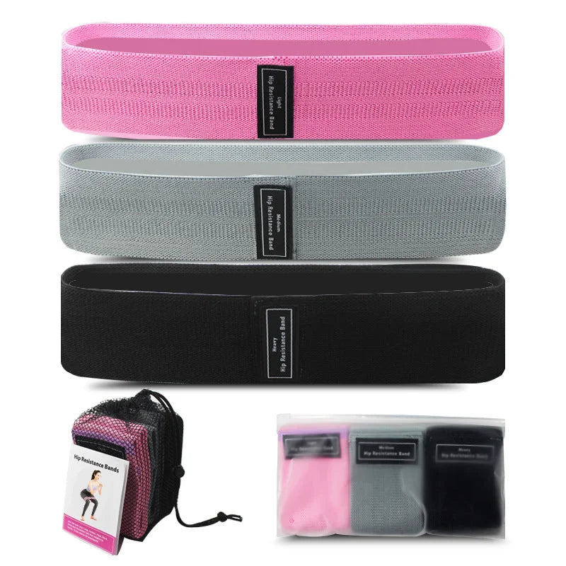 Pink-Grey-Black Fabric Resistance Bands Set - 3 Levels