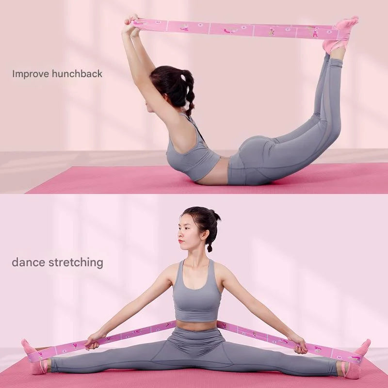 Pink Instructional Yoga Stretch Strap with Embroidered Pose