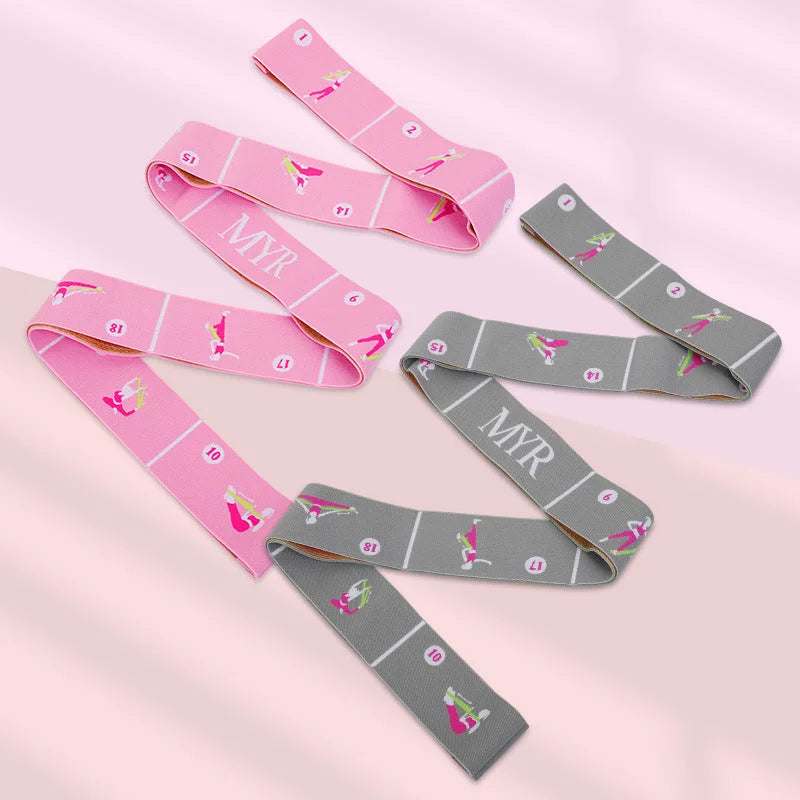 Pink Instructional Yoga Stretch Strap with Embroidered Pose