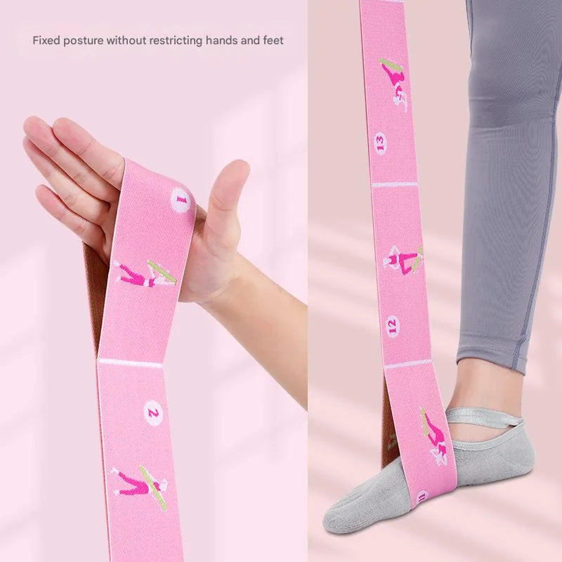 Pink Instructional Yoga Stretch Strap with Embroidered Pose