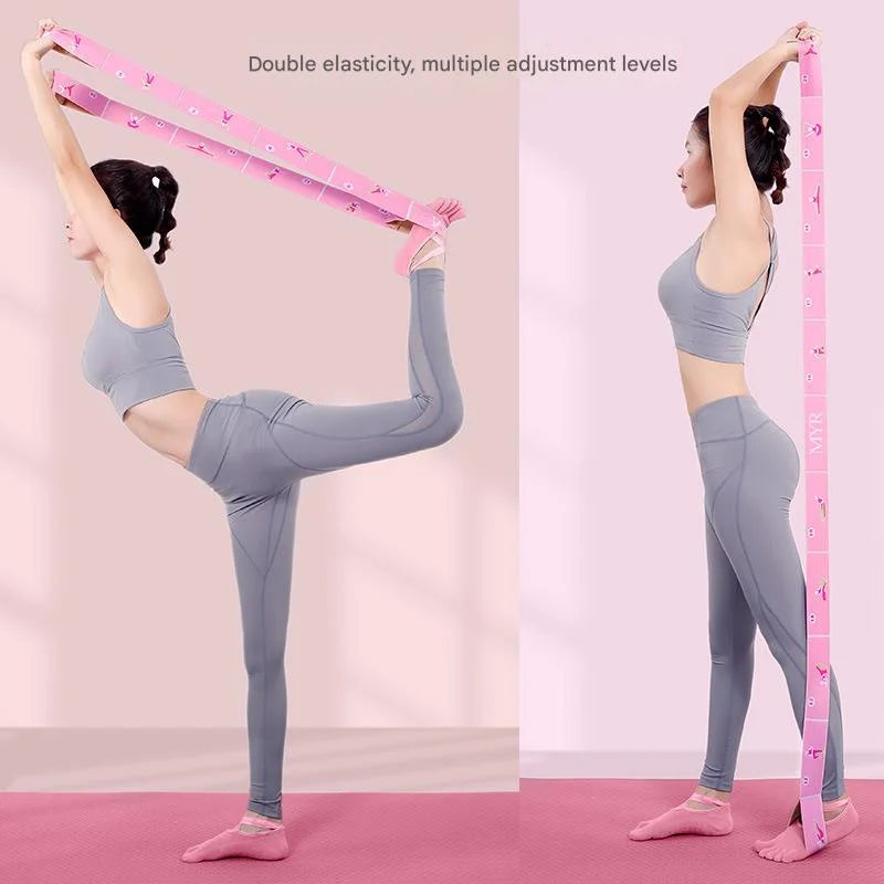 Pink Instructional Yoga Stretch Strap with Embroidered Pose