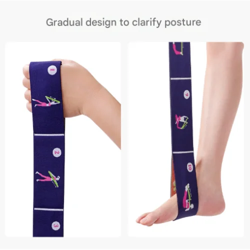 Pink Instructional Yoga Stretch Strap with Embroidered Pose