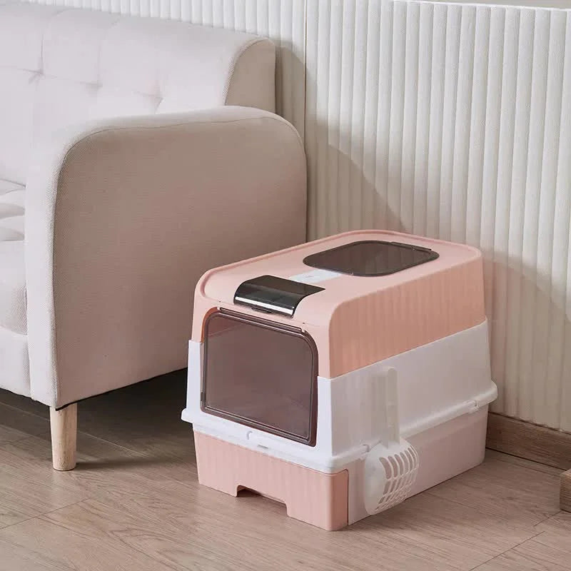 Pink Large Enclosed Cat Litter Box with Drawer