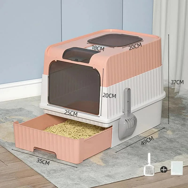 Pink Large Enclosed Cat Litter Box with Drawer