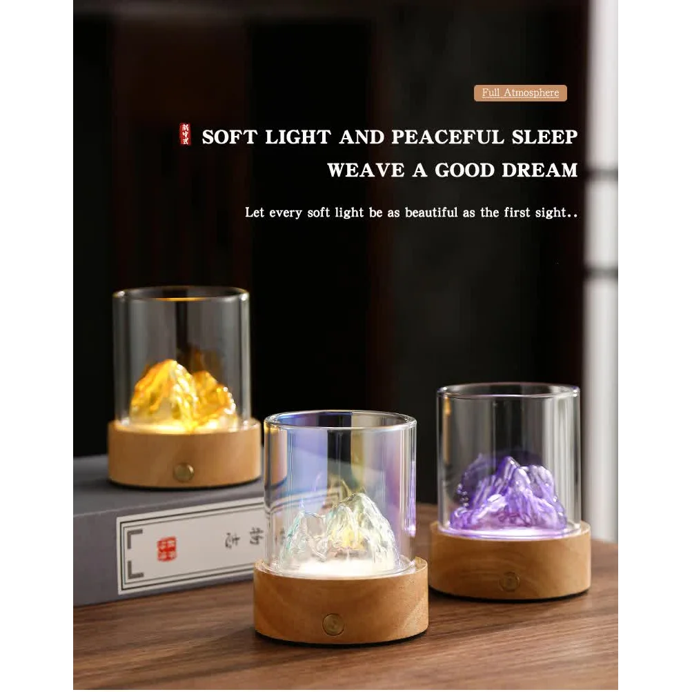 Pink LED Glass Night Light with Mountain Design USB