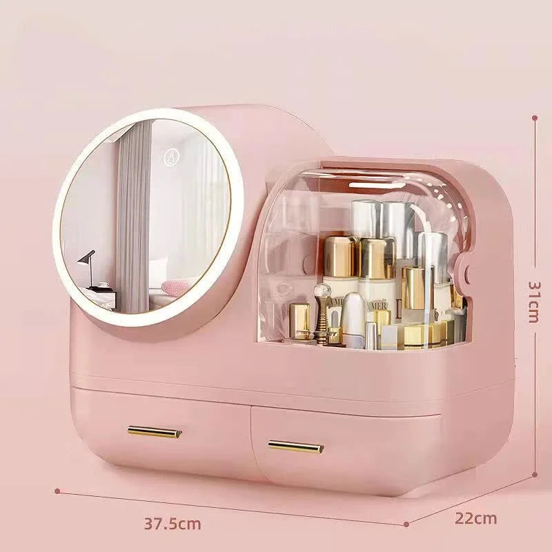 Pink LED Vanity Makeup Organizer with Partition Storage
