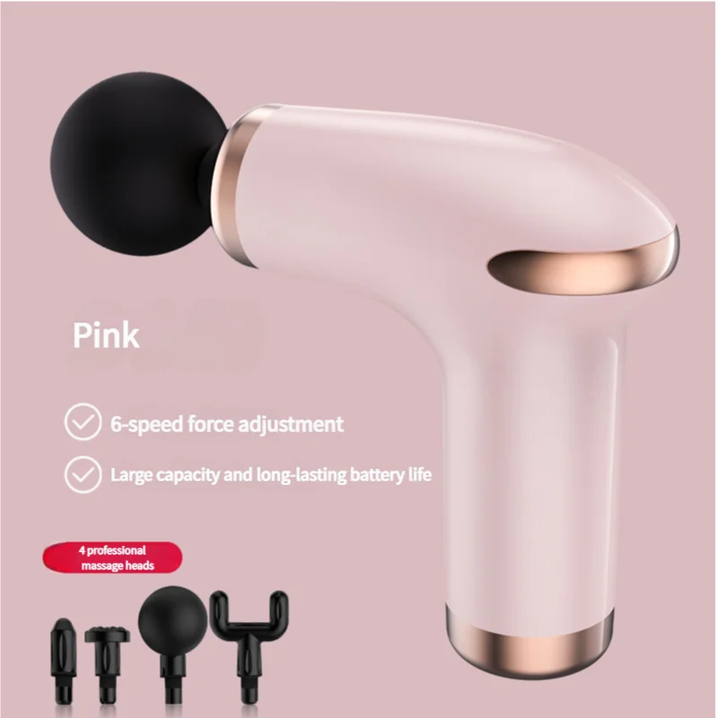 Pink Massage Gun - 6-Speed Deep Tissue Massager with 4
