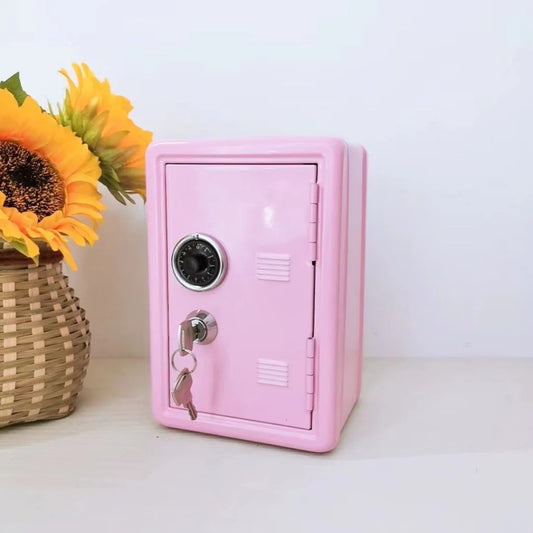 Pink Mini Metal Safe Box with Combination Lock and Key