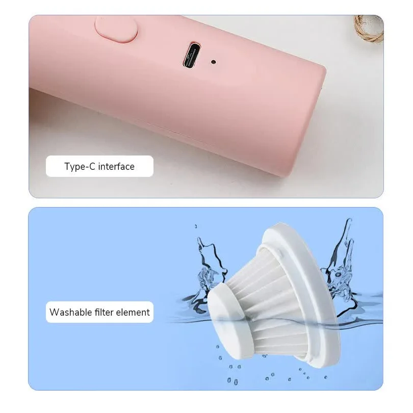 Pink Mini Portable Wireless Dust Vacuum Cleaner Powerful