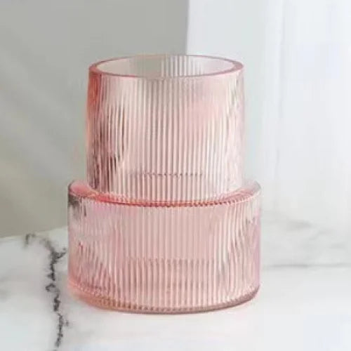 Pink Modern Two-Tier Ribbed Glass Vase - Elegant