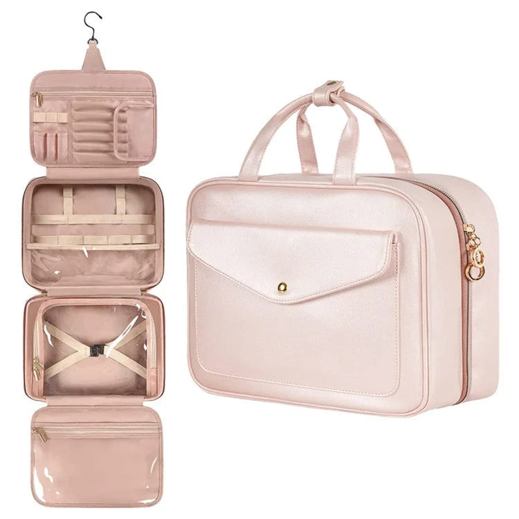 Pink Multifunctional Travel Toiletry Organizer with Hanger