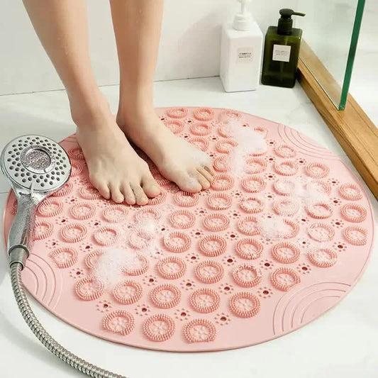 Pink Non-Slip Round Shower Foot Scrubber Mat - Soft