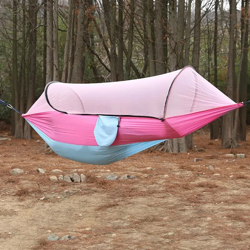 Pink Outdoor Camping Hammock with Mosquito Net Anti-Tip