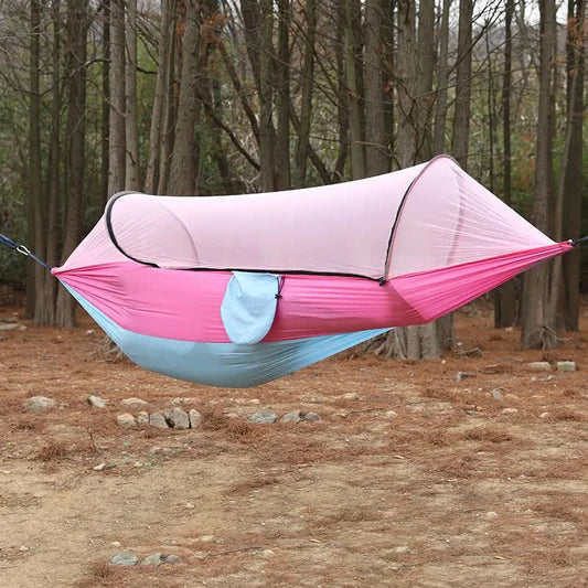 Pink Outdoor Camping Hammock with Mosquito Net Anti-Tip