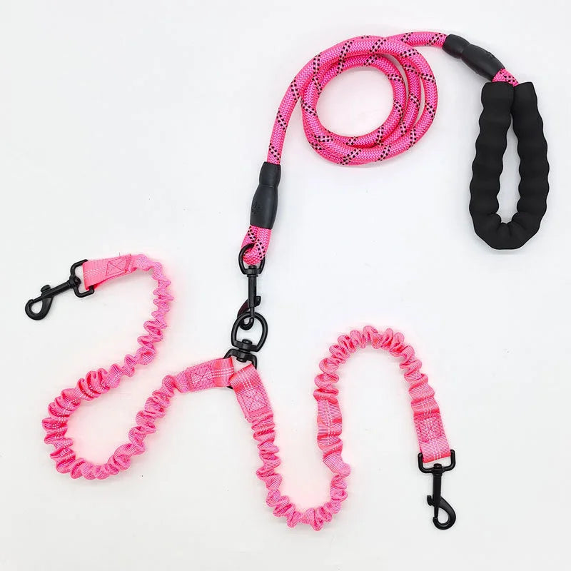 Pink Pet Double-Ended Rope + 1.5M Leash - Easy to walk two dogs, tangl ...