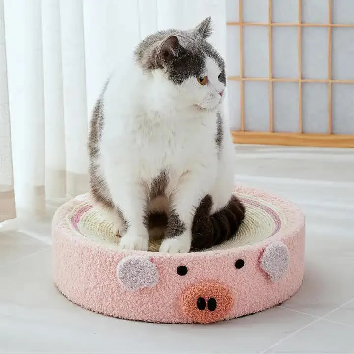 Pink Pig Cat Scratcher Bed - Cute Animal Design Sisal Pad