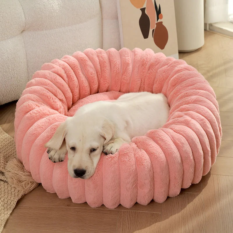 Pink Plush Pet Bed - 40cm Round Dog & Cat Mat Cozy PP