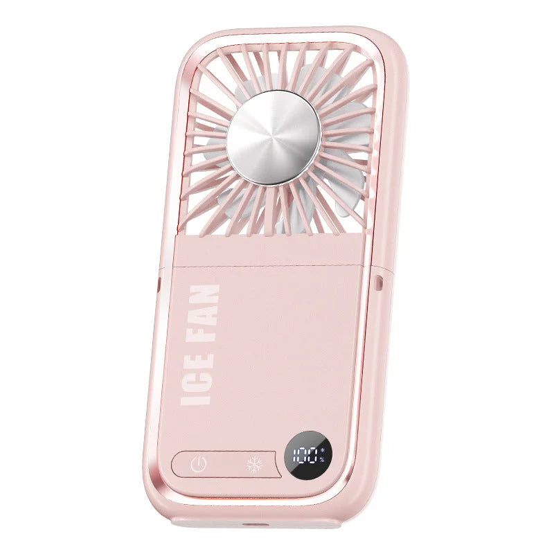Pink Portable Cooling Fan with Neck Lanyard & Phone Stand
