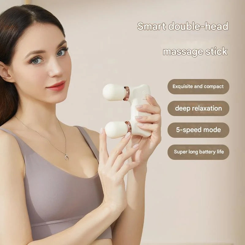 Pink Portable Dual Head Mini Massager - 5 Modes Quiet