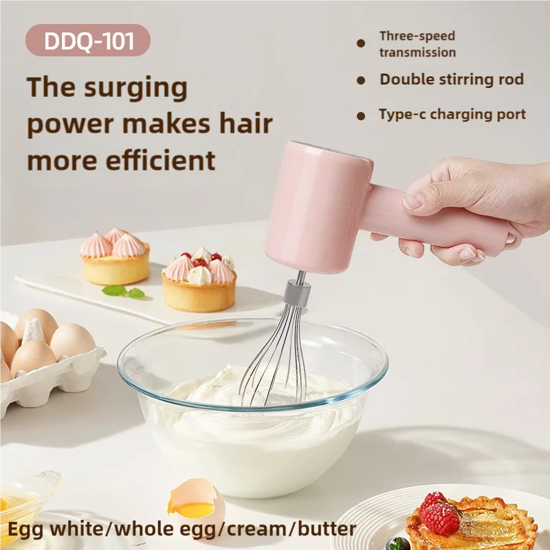 Pink Portable Electric Egg Beater with 3 Speed