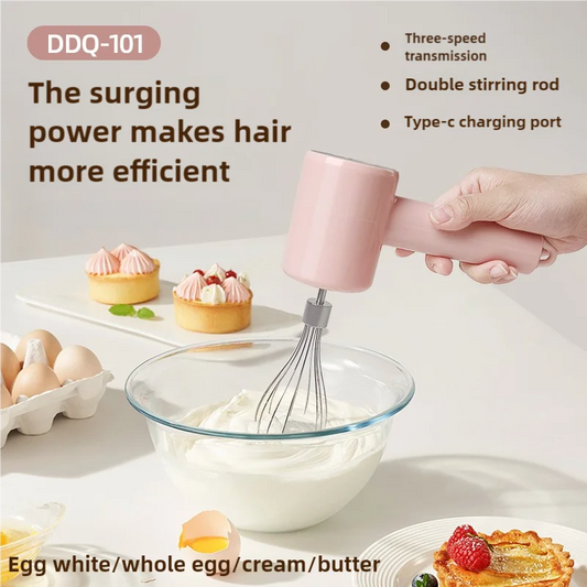 Pink Portable Electric Egg Beater with 3 Speed