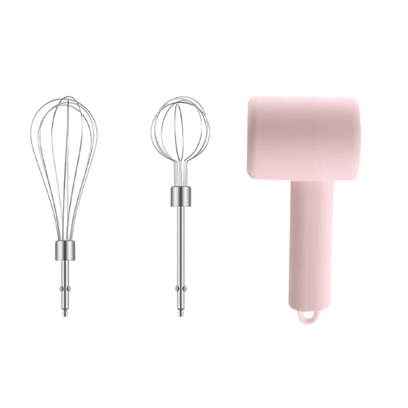 Pink Portable Electric Egg Beater with 3 Speed Adjustment