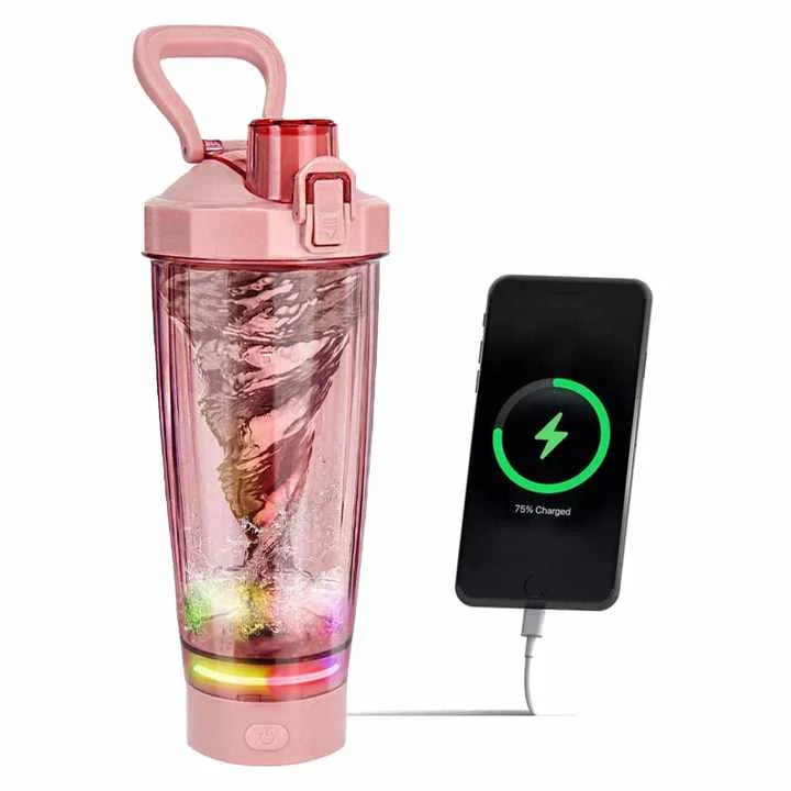 Pink Portable Electric Shaker Bottle with LED Light