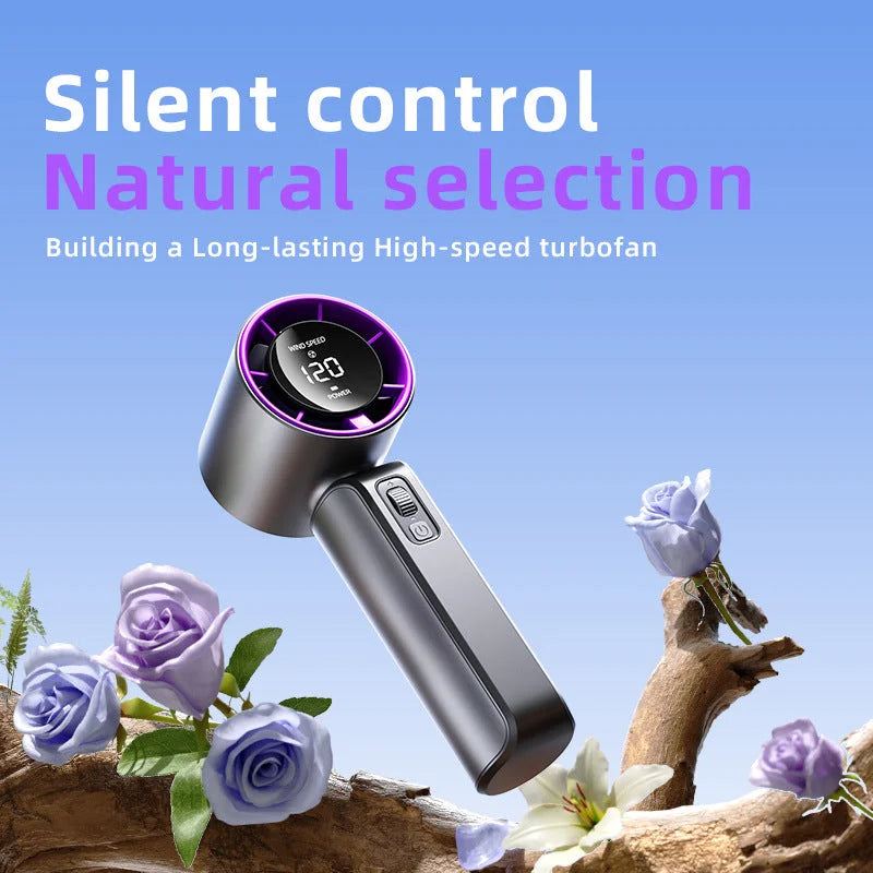 Pink Portable Handheld Fan with 120-Speed Display - USB