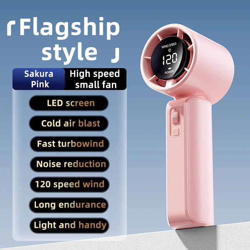 Pink Portable Handheld Fan with 120-Speed Display - USB