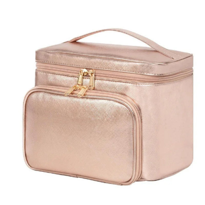 Pink Portable Travel Makeup Bag with Brush Compartment