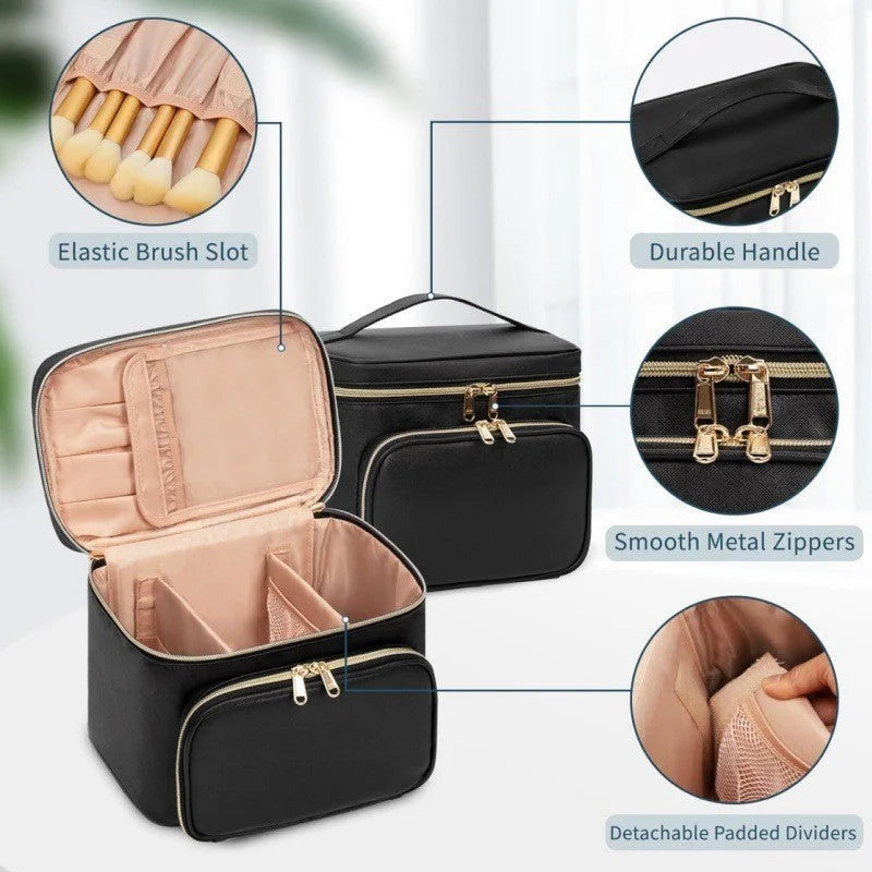 Pink Portable Travel Makeup Bag with Brush Compartment