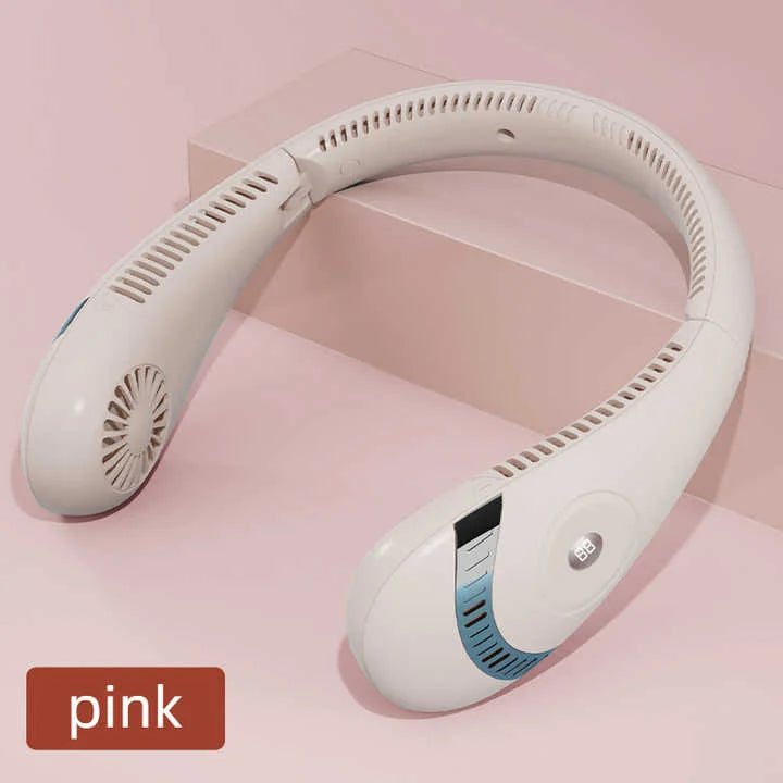 Pink Rechargeable 5000mAh Portable Neck Fan with 3-Speed