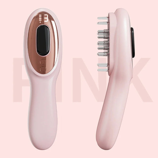 Pink Rechargeable Electric Scalp Massager with Red & Blue