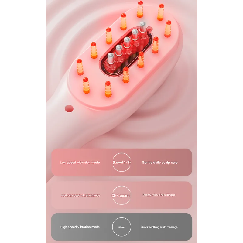 Pink Rechargeable Electric Scalp Massager with Red & Blue