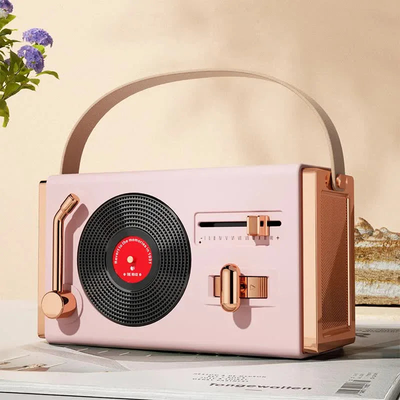 Pink Retro Record Player Style Bluetooth Speaker - Portable