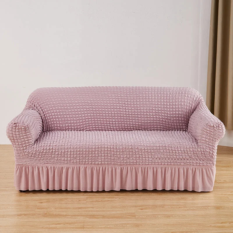 Pink Single Sofa Bubble Gauze Sofa Cover with Skirt - Full