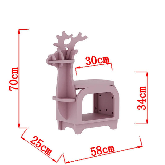 Pink Small Creative Reindeer-Shaped Solid Wood Bookshelf