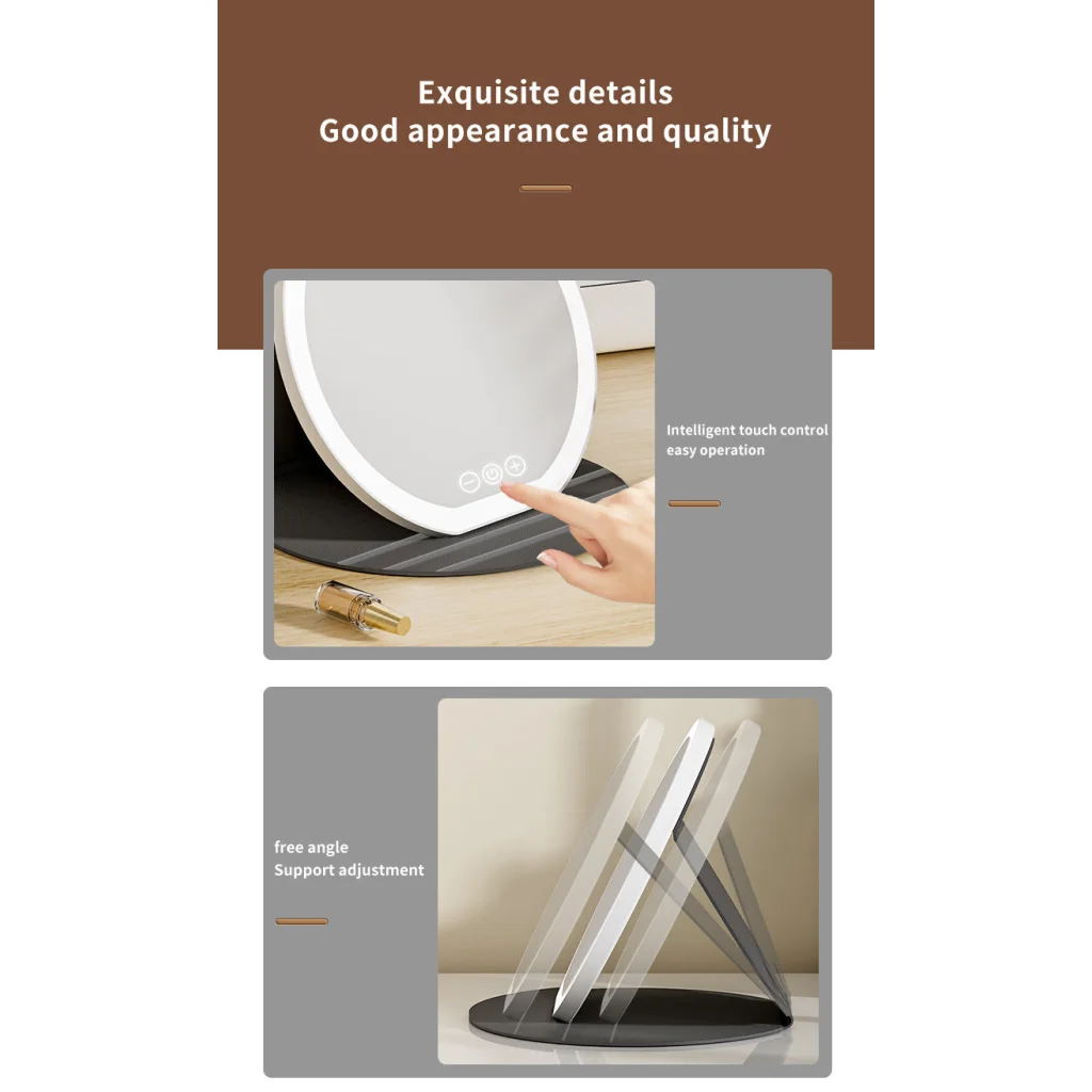 Pink Small Round Foldable LED Makeup Mirror - 18.5cm